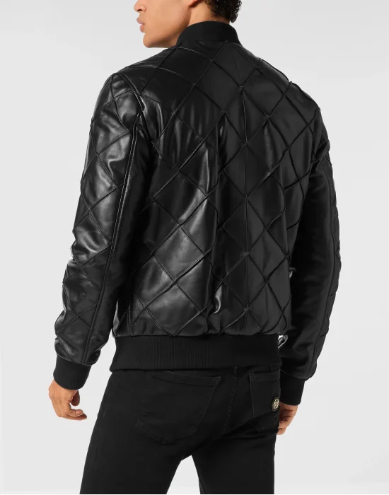 Slim Fit Leather Bomber LS