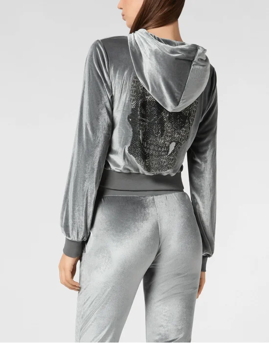 Chenille Hoodie Sweatjacket Strass Skull