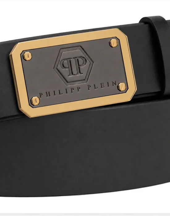 Leather Belt Hexagon Logo