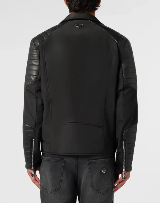 Nylon Biker Jacket Eco Leather Inserts
