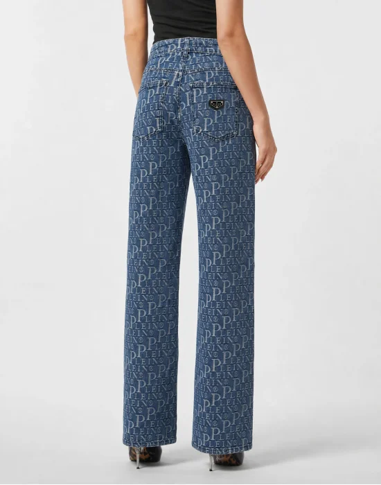 Straight Fit Jeans Diagonal Logo Laser