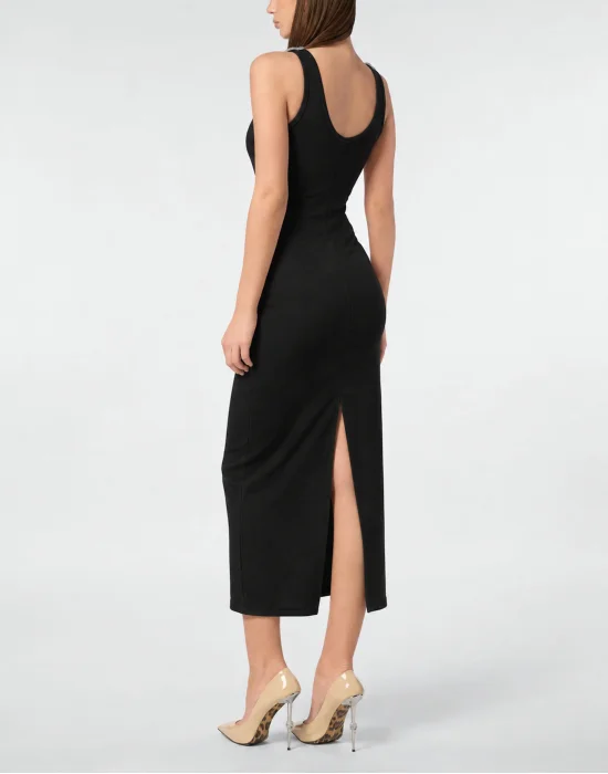 Crew-Neck Long Dress Rhinestones Straps