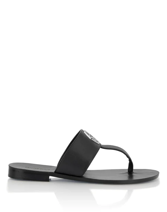 Leather Flat Sandals Hexagon
