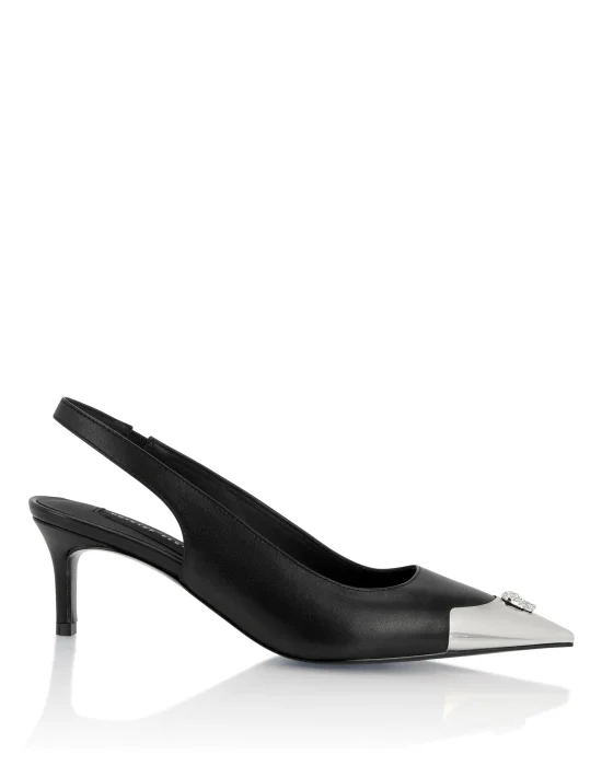 Leather Slingback Shoes Skull Toe